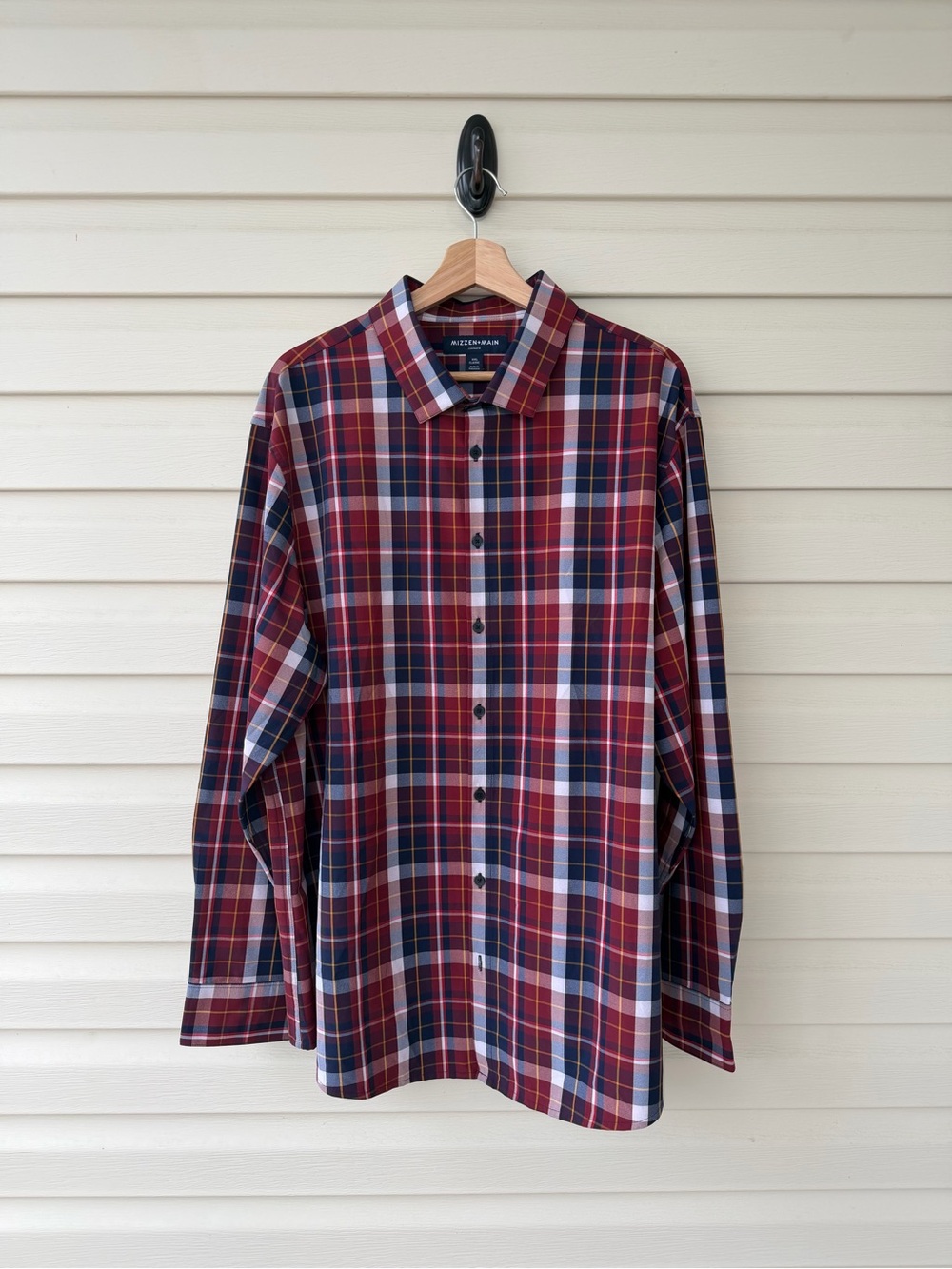 Mizzen+Main Men's Burgundy and Navy Plaid Dress Shirt